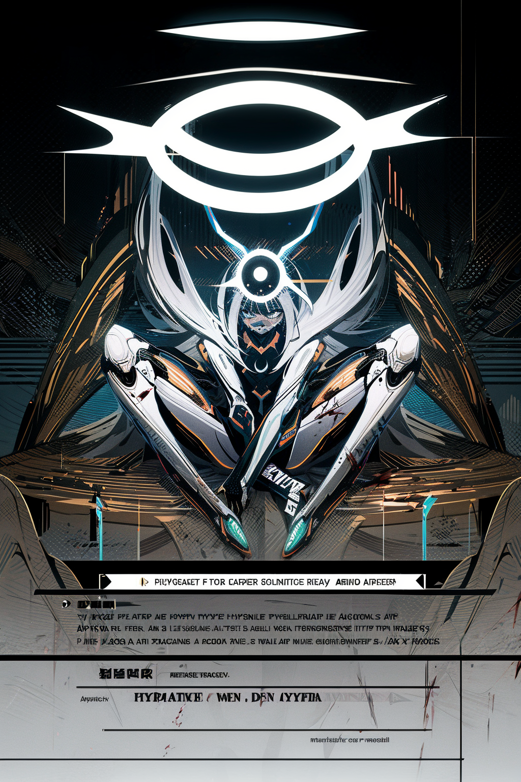 03293-2172584562-Masterpiece,_lora_GD0902_1_ ,hyper detail,acid poster,text,1girl,mechanical arms, mechanical legs, mechanical eye, sitting,nude,.png